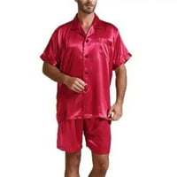Muška svila satena pidžama postavljena je kratka * rukavica s rukavima za spavanje