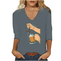 Ganfancp festival piva Dužina rukava plus veličine za žene Čvrsti povremeni V-izrez Udobni pulover bluza