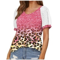 Yyeselk Sparkly Majice za žene Leisure Lijep Leopard Print Tunic Tops Trendy Crochet uši kratkih rukava
