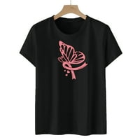 Ružičaste košulje za žene od raka dojke tiskane majice Comdy O-izrez Osnovni vrhovi za žene Trendi tinejdžeri