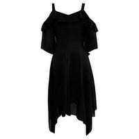 HOMCHY Crne haljine za žene plus veličine hladnije rame Gotic Ruffled Sling nepravilne haljine crne