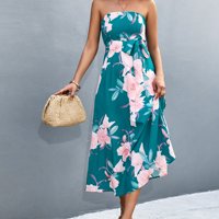 Yuwull cvjetna haljina za žene, ženske elegance SummerOff-the-rame Ležerne prilike za ispis bez rukava