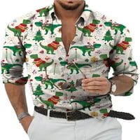 Leuncero Muške božićne majice rever set Tunic Dugme za majicu dolje donji muški bluza s jednim grudima Xmas Slim Fit s dugim rukavima stil-e m