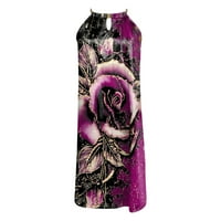 Haljine za žene srednje dužine modne haljine za sunčanje cvjetna ruga vrata ljetna haljina vruće ružičaste