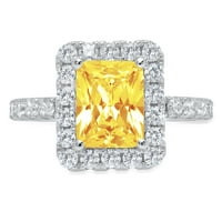 Smanjeti od 3,84ct smaragdni rez žuti prirodni citrinski 18K Bijelo zlato ugraviranje izjava svadbeni godišnjica Angažman vjenčanje halo prstena veličine 8,75