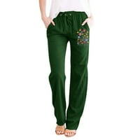 Ženske ispisa Ležerne hlače sa džepovima Elastične hapke visoke struke pantalone posteljine pantalone