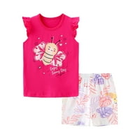 Phenas Toddler Girls Crtani pamučni ljetni majica kratkih rukava i kratki set odijelo