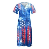 HHEI_K Ljetne haljine za žene Ženska haljina s kratkim rukavima V-izrez Polka Dan nezavisnosti Ispiranje casual haljina s džepovima