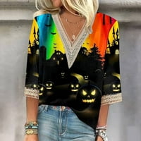 Halloween majice za ženske ženske bluze košulje casual labave majice rukav čipke za čahure Halloween