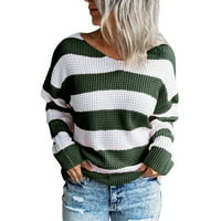 Dukseri za ženske izrez s dugim rukavima Blok pletene ležerne pulover džemper