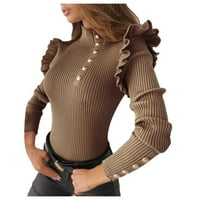 Ljetne bluze za žene Jesenski zimski ženski ženski bluza s dugim rukavima Turtleneck gumbi rufflew džemper