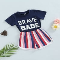 Calsunbaby Toddlers Kid Girls Hotsas Podesite dojenčad Pisma Ispis majica sa prugama Skraćenja Summer