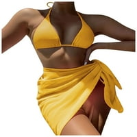Ženski kupaći kostimi seksi ruffled bikini Halter Tie-Dye Ispiši tri kupaće kostim za žene žuti s