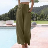 Chino hlače za ženske hlače za žene Standardni visoki struk porast pune plamene-nogu vojska zelena l