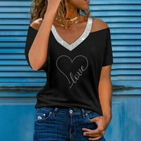 Xiuh Ženska ljetna V vrat sa ramena svijetle bušilice Ispis majica kratkih rukava Top bluza Grafička