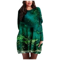 Haljine za žene Himeway Tie-Dye uzorak Velike veličine Žene okrugle vratne ležerne haljine zelene xxl