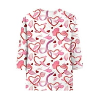 Ženska modna casual Three Quarter rukav zaljubljeni za Valentinovo, pulover okruglog vrata, ružičasta