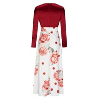 Chueoow ženski duboki V-izrez za patchwork tiskani ljestvični stil velike duge suknje Maxi haljine za