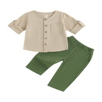 Amilieeee Toddler Baby Boy Outfit Set Roll Up Gumb s kratkim rukavima dolje i hlače, dva komada
