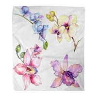 Flannel bacaju pokrivače cvijeće za orhideju divljeg kruga u akvarelom puno ime mekog za kauč za krevet
