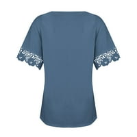 Ljetne vruće košulje za žene Ženska ležerna vučna majica V-izrez dolje majica kratkih rukava čipka