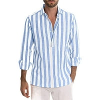 Muška modna casual prugasta posteljina kopča LEAL majica s dugim rukavima TOP bluza