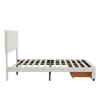 Tapacirana platforma krevet sa skladištem, puni veličine baršunaste platforme s jednom velikom ladicom i mekom uzglavom, drvne letvice, za djecu tinejdžeri odrasli, bež