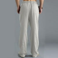 Posteljine hlače duge hlače za muškarce muškarci Čvrsti povremeni elastični pojas džepom pamučne platnene