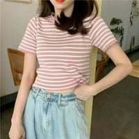 Spree New Korean O-izrez majica Žene Kawaii Striped Tops Harajuku Thirt Ljeto Kratki rukav Ležerne prilivne