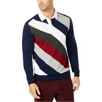 Club Room Mens Striped ragbi Polo džemper, plava, xx-verba