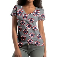 Sretna majica 4. jula, majice za žene V-izrez za žene, ležerne majice od tiskane kratke rukave za žene,