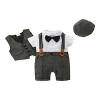 Baby Boys Outfit Gentleman Sudget Odjeća Set kratki rukav Sumpder Forras ROMper + prsluk + šešir ljeto