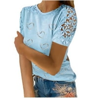 Fjofpr Ženo Ljetni vrhovi tiskane majice Okrugli vrat čipka u šupljim majicom kratkih rukava za mršavljenje