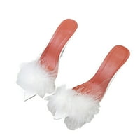 Hesoicy daje izjavu na zabavi sa ženskim perjem, prozirne sandale - FAU krzno, protiv klizanja i visokim