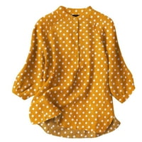 Ženska modna ležerna majica kratki rukav V-izrez dukseri za plombu bluza žuta m