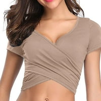Majice za žene Žene Deep V izrez Kratki rukav Jedinstveni Slim Fit Coss Wrap bluza Grabilice Womens