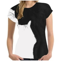 Majice za žene Crewneck COSY bluza Crna mačka Grafički print TEE majica kratkih rukava Majica Classic-Fit