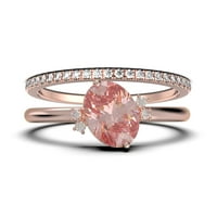 Zasljepljujući minimalistički 2. karat ovalni morgatit i dijamantski movali zaručni prsten, vjenčani prsten, jedan odgovarajući pojas u 10K čvrstog ruža zlata, poklon za nju, obećavaju prsten, obljetni poklon