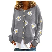 Viikei Cardigani za žene plus veličine Ljetni kardigani za žene Modni ženski povremeni cvjetni ispisani dugim rukavima KARDIGAN džemper
