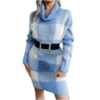 Ženski džemper haljina klasična košulja kabela od vafla haljina Crewneck dugih rukava pletena ručica