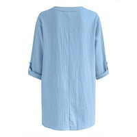 Umfun ženska modna otisnuta labava majica dugih rukava bluza v vrat casual tops plavi 2xl