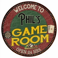 Phil's Game Room 12 Okrugli metalni znak Bar Kuhinja Crvena zida Décor 200120032104