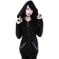 Žene punk gotički y2k zip up houder o prsten dekor jakna estetske pahuljice harajuku s kapuljačom prevelikih