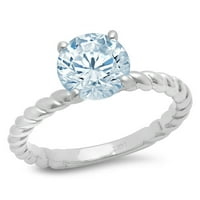 2CT okrugli rez prirodni švicarski plavi topaz 14k bijeli zlatni godišnjički zaručnički prsten veličine 5,5