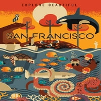 FL OZ Keramička krigla, San Francisko, Kalifornija, morske životinje, geometrijska, perilica za suđe