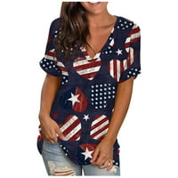 Ženski ljetni vrhovi Ležerni modni kratki rukav V rect majica na majicama prevelika američka zastava Ispis gornje strane patriotsko patriotski dan nezavisnosti