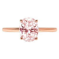 2. CT sjajan ovalni rez simulirani ružičasti dijamant 14k Rose Gold Solitaire prsten SZ 4.25