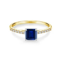 Gem Stone King 1. CT Blue Created Sapphire White Created Sapphire 10k žuti zlatni prsten sa bijelim zlatnim zupcima