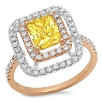 2. CT Sjajni smaragdni rez Clear Simulirani dijamant 18k Rose Bijeli Gold Halo Pasijans sa accentima