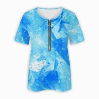 Penskaiy ženska modna labava udobnu udobnu V-izrezu Zip Ispis kratkih rukava Top bluza Ljetne košulje